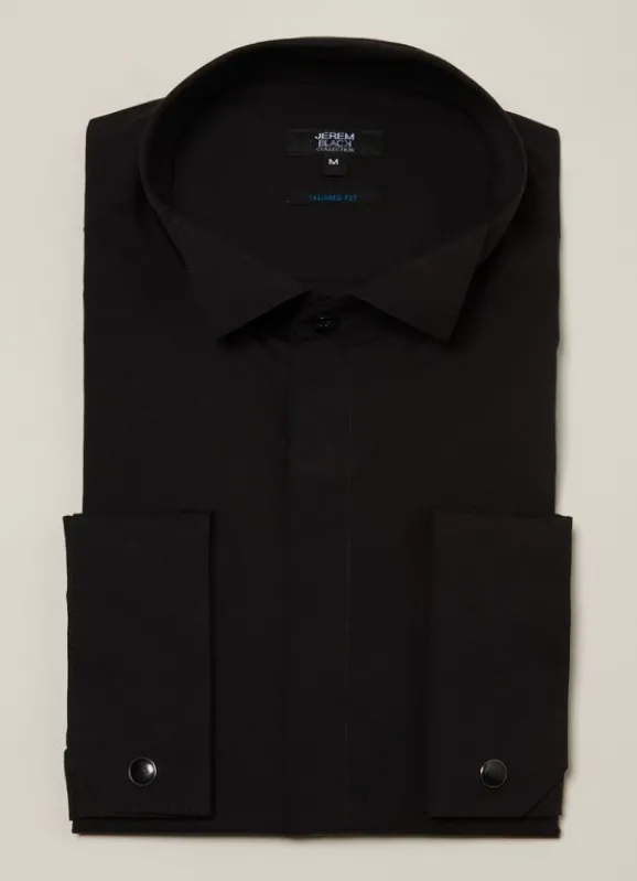 jerem Chemise cérémonie col italien en popeline de coton – Tailored Fit- Chemises Cintrées | Chemises Noires