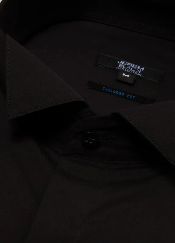 jerem Chemise cérémonie col italien en popeline de coton – Tailored Fit- Chemises Cintrées | Chemises Noires