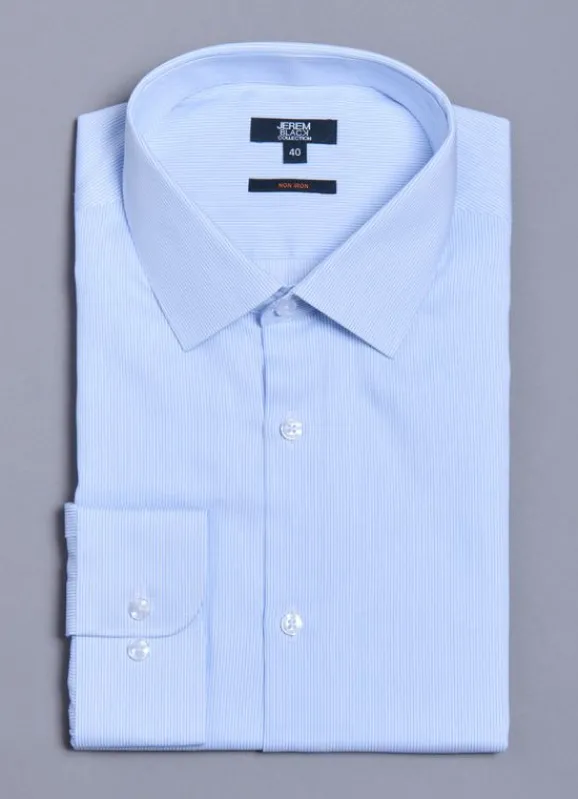 jerem Chemise texturée à fines rayures bleues en pur coton SANS REPASSAGE – Confort fit- Chemises Sans Repassage | Chemises À Rayures