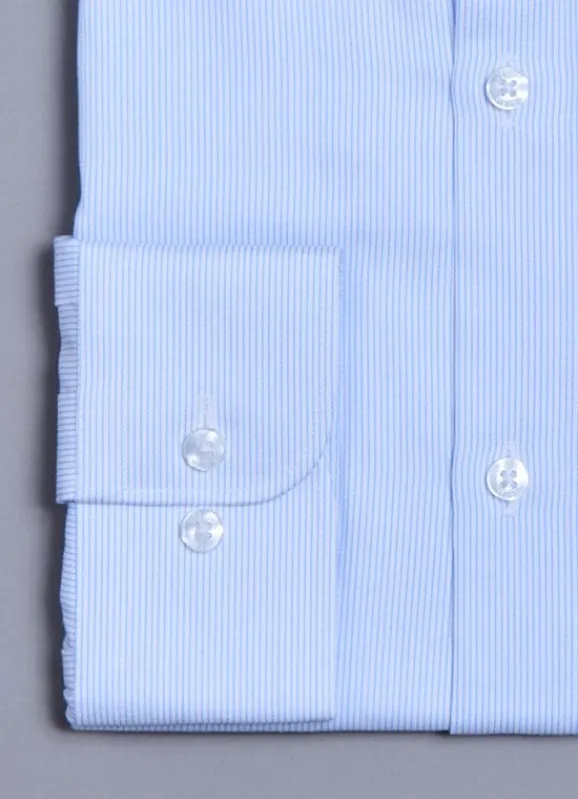 jerem Chemise texturée à fines rayures bleues en pur coton SANS REPASSAGE – Confort fit- Chemises Sans Repassage | Chemises À Rayures
