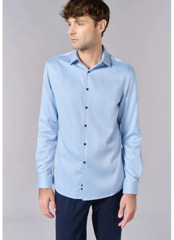 jerem Chemise texturée à motif fantaisie en coton – Sans repassage – Comfort fit- Chemises Sans Repassage
