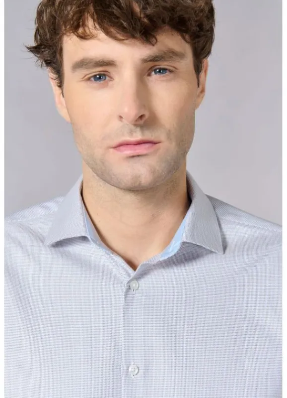 jerem Chemise texturée à motif fantaisie en pur coton – Coupe ajustée - Repassage facile- Chemises Repassage Facile