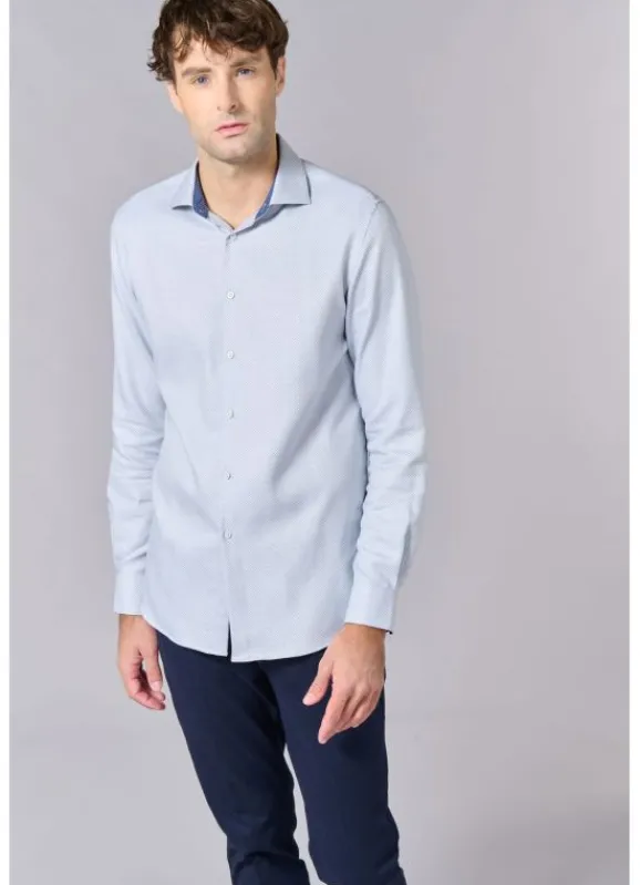jerem Chemise texturée à motif géométrique en pur coton – Coupe ajustée - Repassage facile- Chemises Repassage Facile