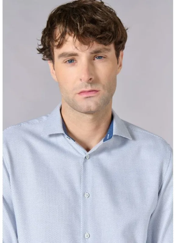 jerem Chemise texturée à motif géométrique en pur coton – Coupe ajustée - Repassage facile- Chemises Repassage Facile