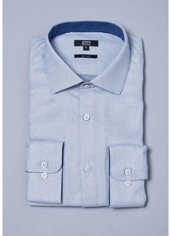 jerem Chemise texturée à motif géométrique en pur coton – Coupe ajustée - Repassage facile- Chemises Repassage Facile