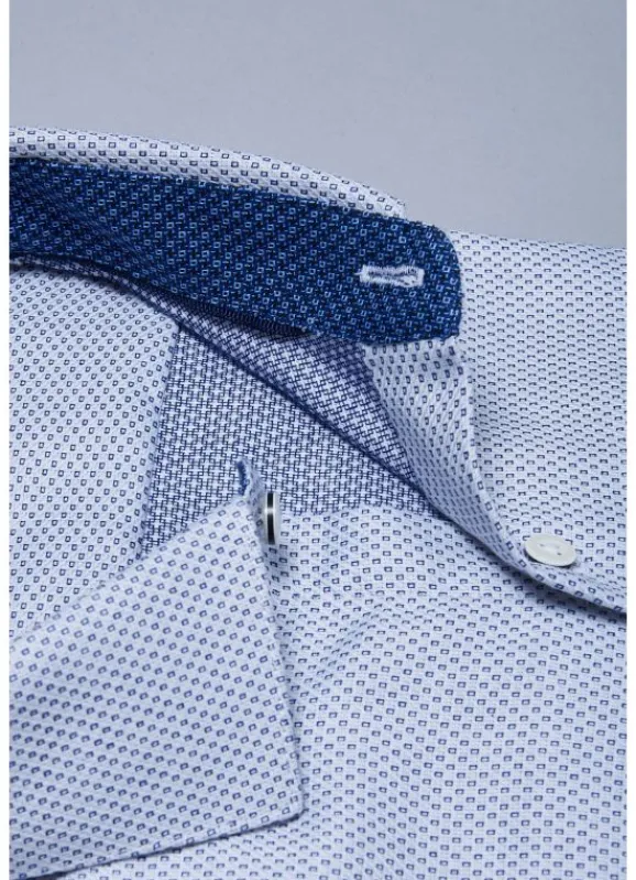 jerem Chemise texturée à motif géométrique en pur coton – Coupe ajustée - Repassage facile- Chemises Repassage Facile