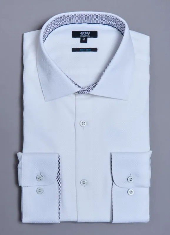 jerem Chemise texturée en pur coton Coupe ajustée – REPASSAGE FACILE- Chemises Repassage Facile | Chemises Blanches