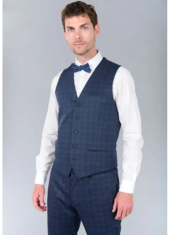 jerem Gilet de costume extra-slim en maille stretch imprimée Prince de Galles- Costumes Stretch | Gilets De Costumes