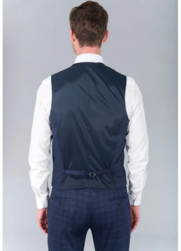 jerem Gilet de costume extra-slim en maille stretch imprimée Prince de Galles- Costumes Stretch | Gilets De Costumes