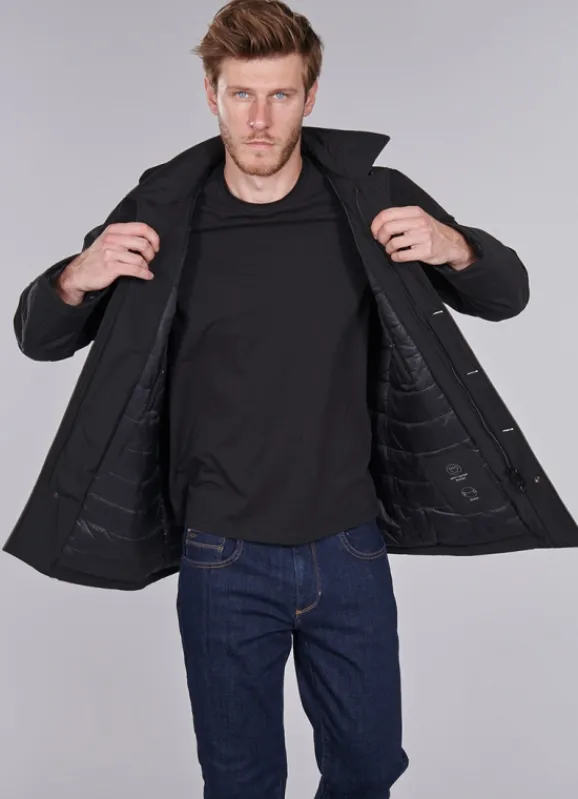 jerem Manteau noir en coton stretch- Manteaux Mi-longs