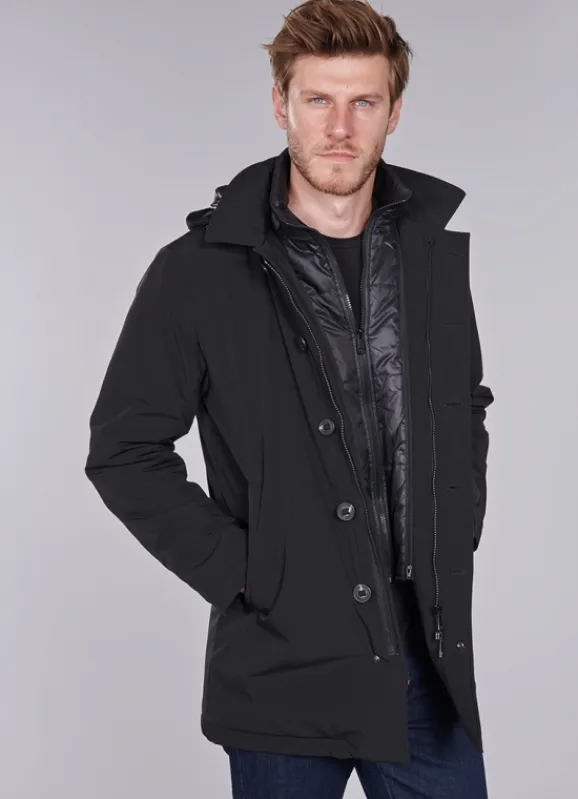 jerem Manteau noir en coton stretch- Manteaux Mi-longs