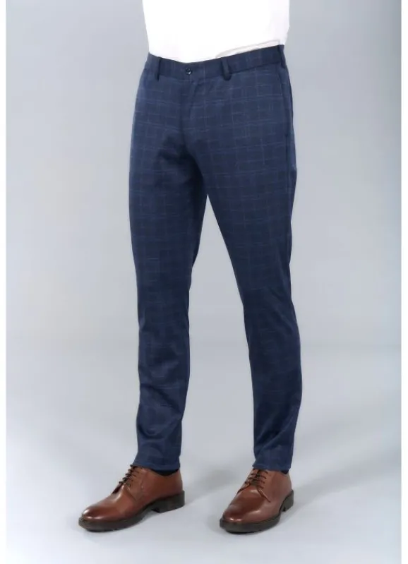 jerem Pantalon de costume extra-slim en maille stretch imprimée Prince de Galles- Costumes Stretch | Pantalons Costume Bleu