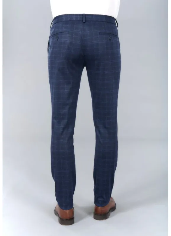jerem Pantalon de costume extra-slim en maille stretch imprimée Prince de Galles- Costumes Stretch | Pantalons Costume Bleu