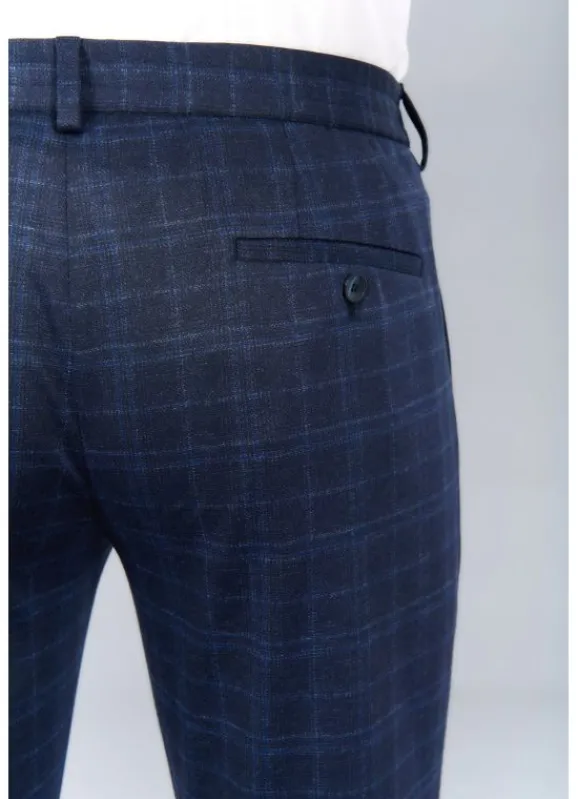 jerem Pantalon de costume extra-slim en maille stretch imprimée Prince de Galles- Costumes Stretch | Pantalons Costume Bleu