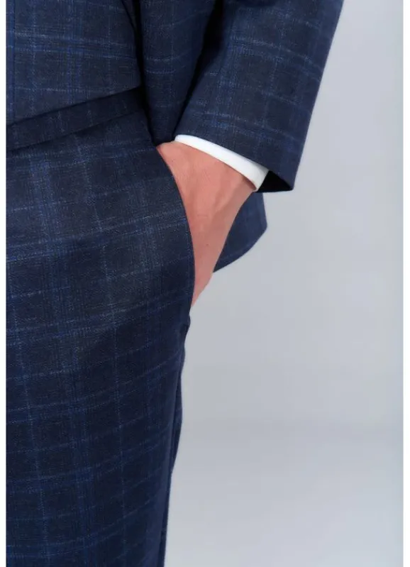 jerem Pantalon de costume extra-slim en maille stretch imprimée Prince de Galles- Costumes Stretch | Pantalons Costume Bleu