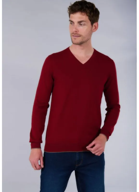 jerem Pull col V coton en coton et cachemire Corki- Pull Col V