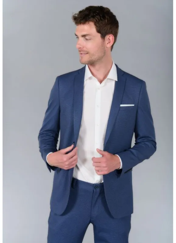 jerem Veste de costume extra-slim en maille stretch imprimée- Costumes Stretch | Vestes Costume Bleu