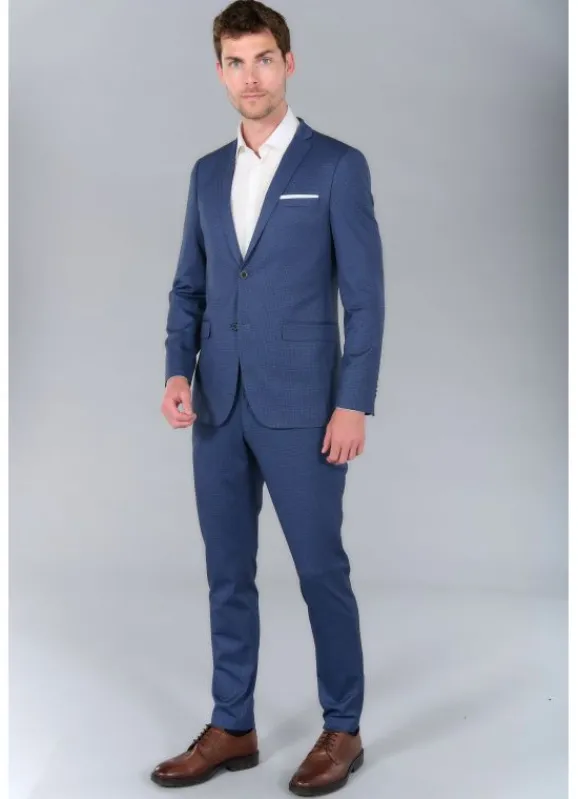 jerem Veste de costume extra-slim en maille stretch imprimée- Costumes Stretch | Vestes Costume Bleu