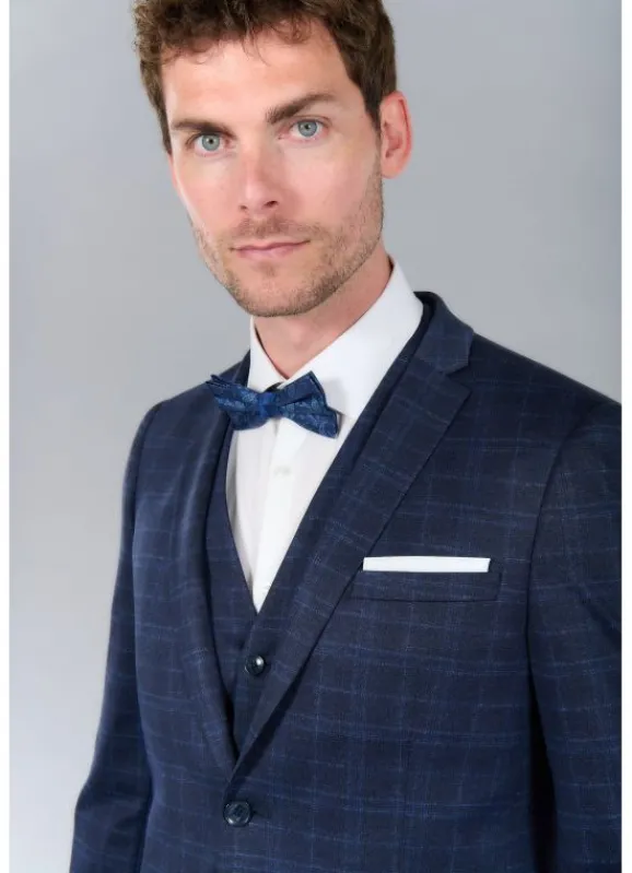 jerem Veste de costume extra-slim en maille stretch imprimée Prince de Galles- Costumes Stretch | Vestes Costumes Bleu Marine