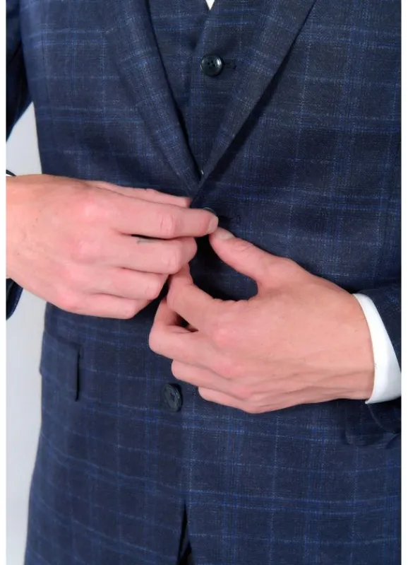 jerem Veste de costume extra-slim en maille stretch imprimée Prince de Galles- Costumes Stretch | Vestes Costumes Bleu Marine