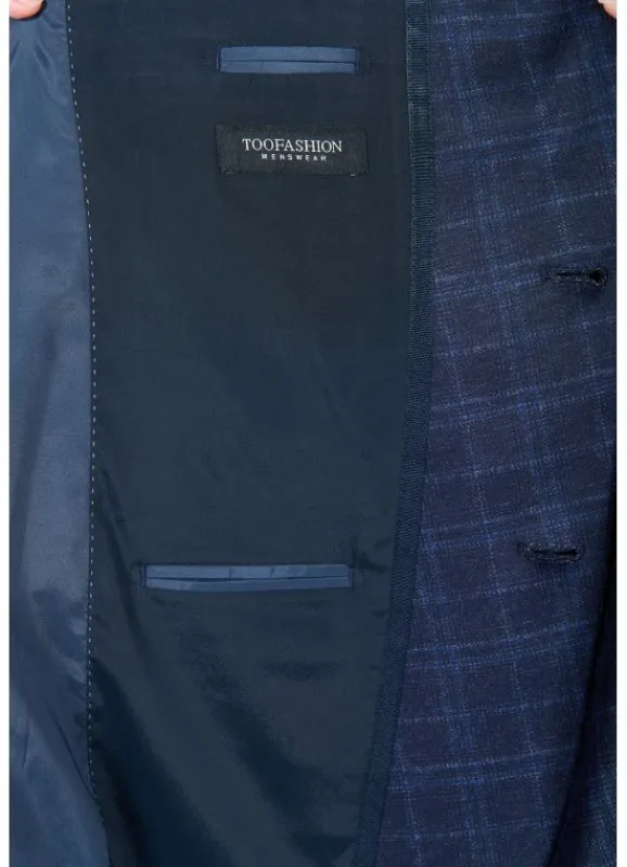 jerem Veste de costume extra-slim en maille stretch imprimée Prince de Galles- Costumes Stretch | Vestes Costumes Bleu Marine