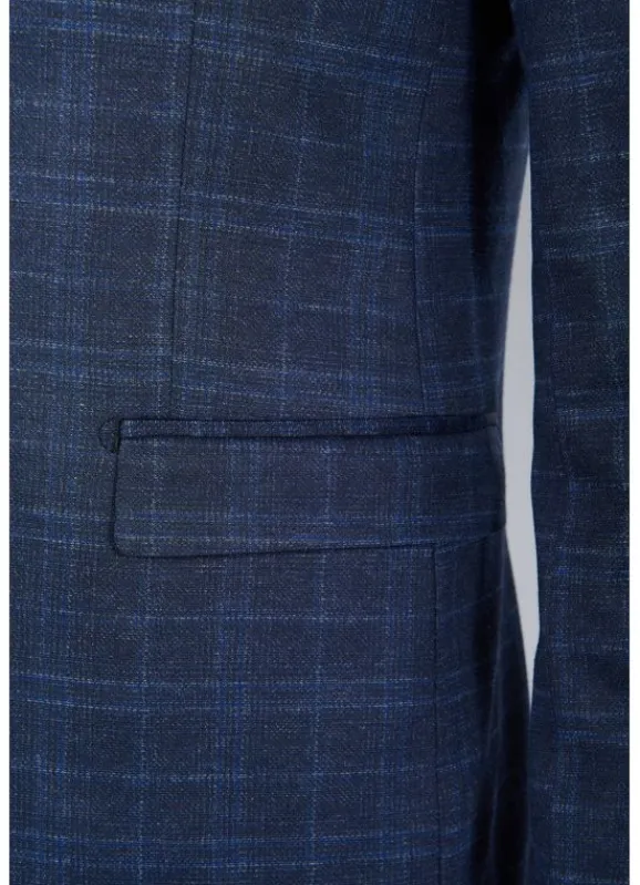 jerem Veste de costume extra-slim en maille stretch imprimée Prince de Galles- Costumes Stretch | Vestes Costumes Bleu Marine