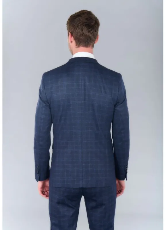 jerem Veste de costume extra-slim en maille stretch imprimée Prince de Galles- Costumes Stretch | Vestes Costumes Bleu Marine