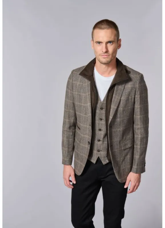 jerem Veste souple en prince de Galles à plastron amovible en suédine- Vestes & Blazers